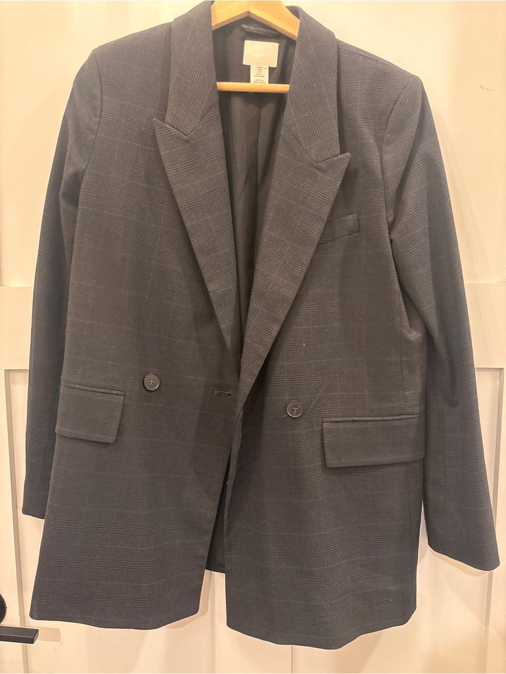 H&M Gray Plaid Double-Breasted Blazer